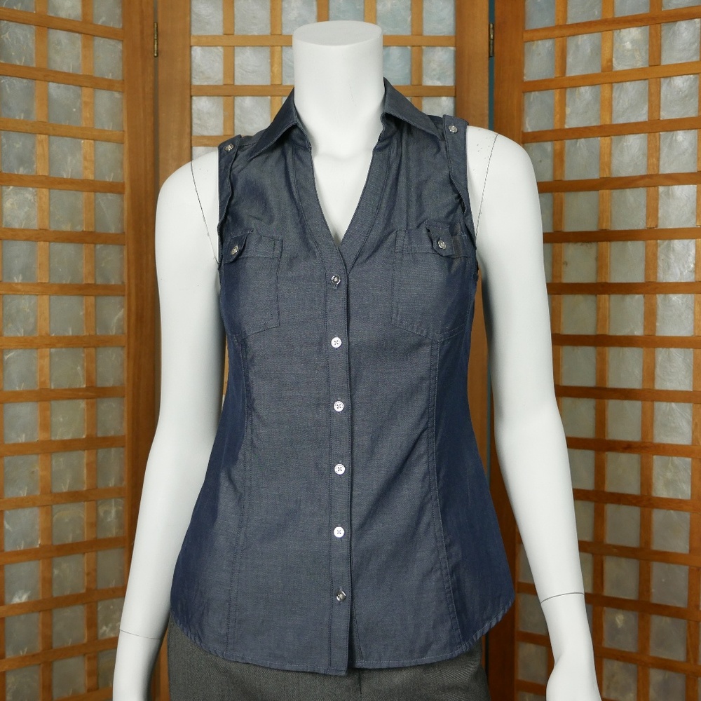 Express Dark Chambray Sleeveless Shirt Size Small
